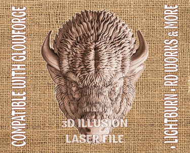 Bison head 3d illusion & laser-ready file 3DWave.us